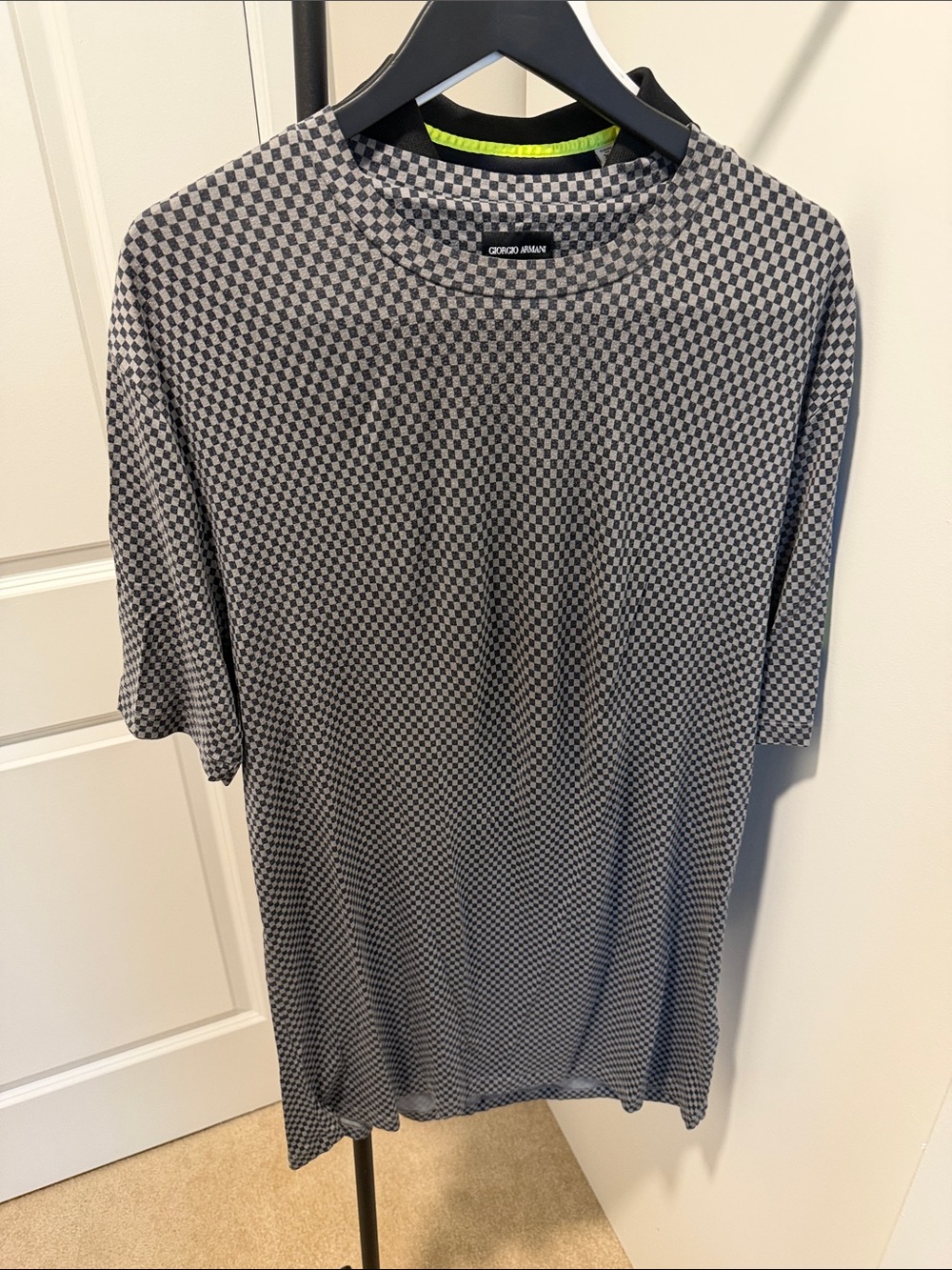 Giorgio Armani Men's Black & Gray Checker Short-Sleeve Crew Shirt